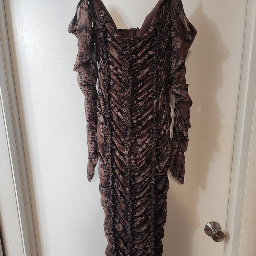 H:ours Midi Cocktail Shear Python Fabric with glove sleeves